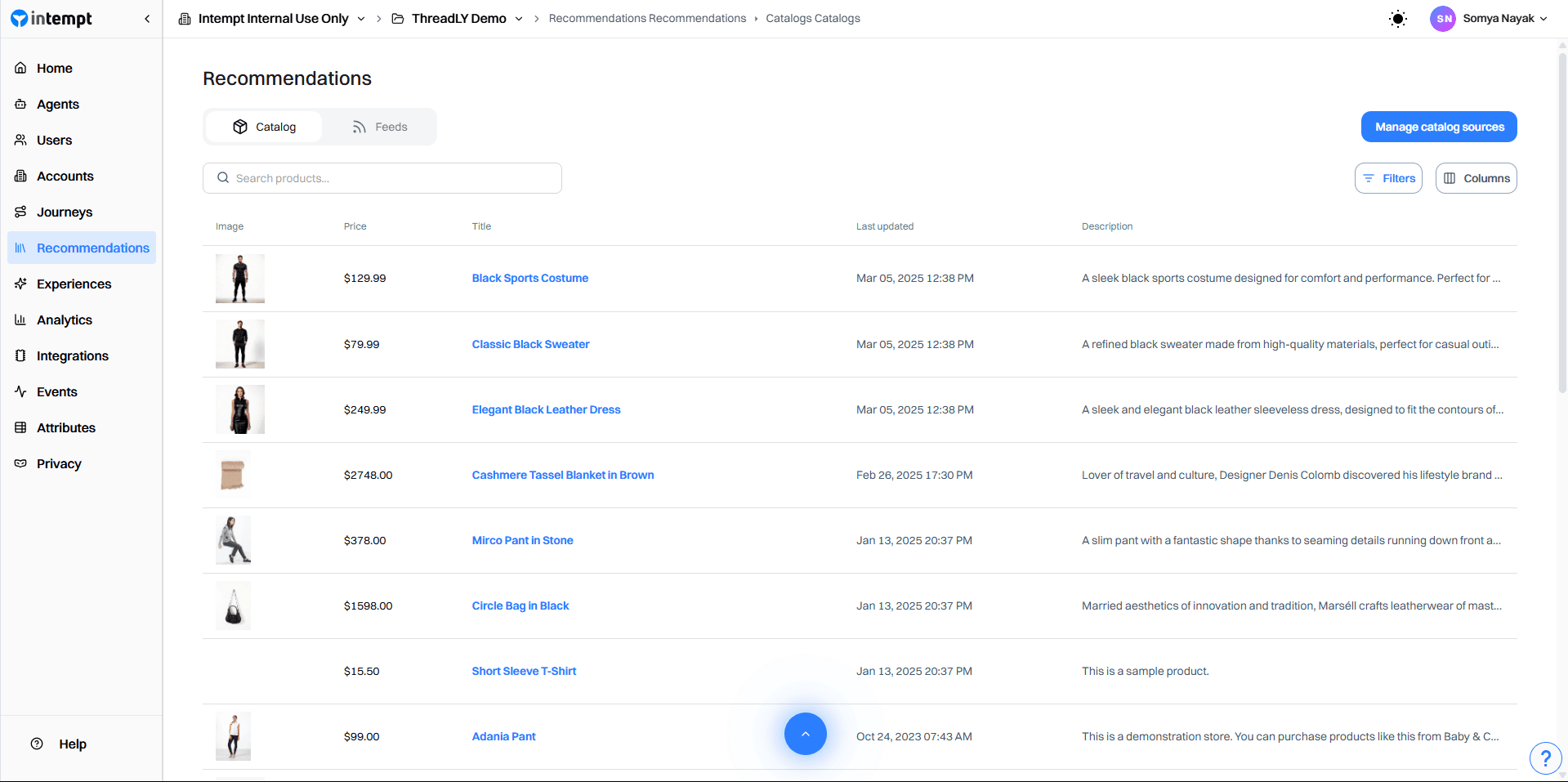recommendations catalog products list - july 142025 - Intempt documentation