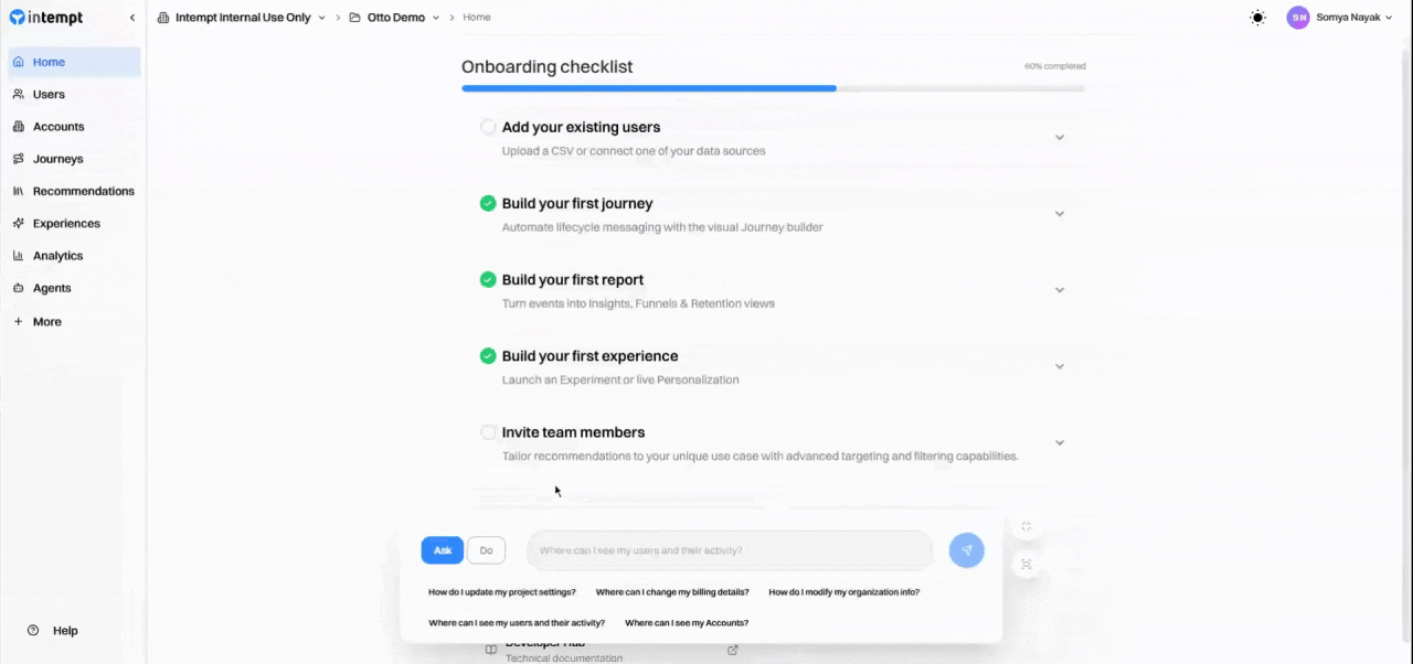 home onboarding checklist ask blu - june 16 2025 - Intempt documentation