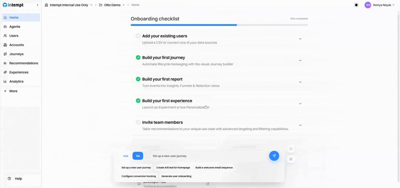home onboarding checklist do mode - june 23 2025 - Intempt documentation