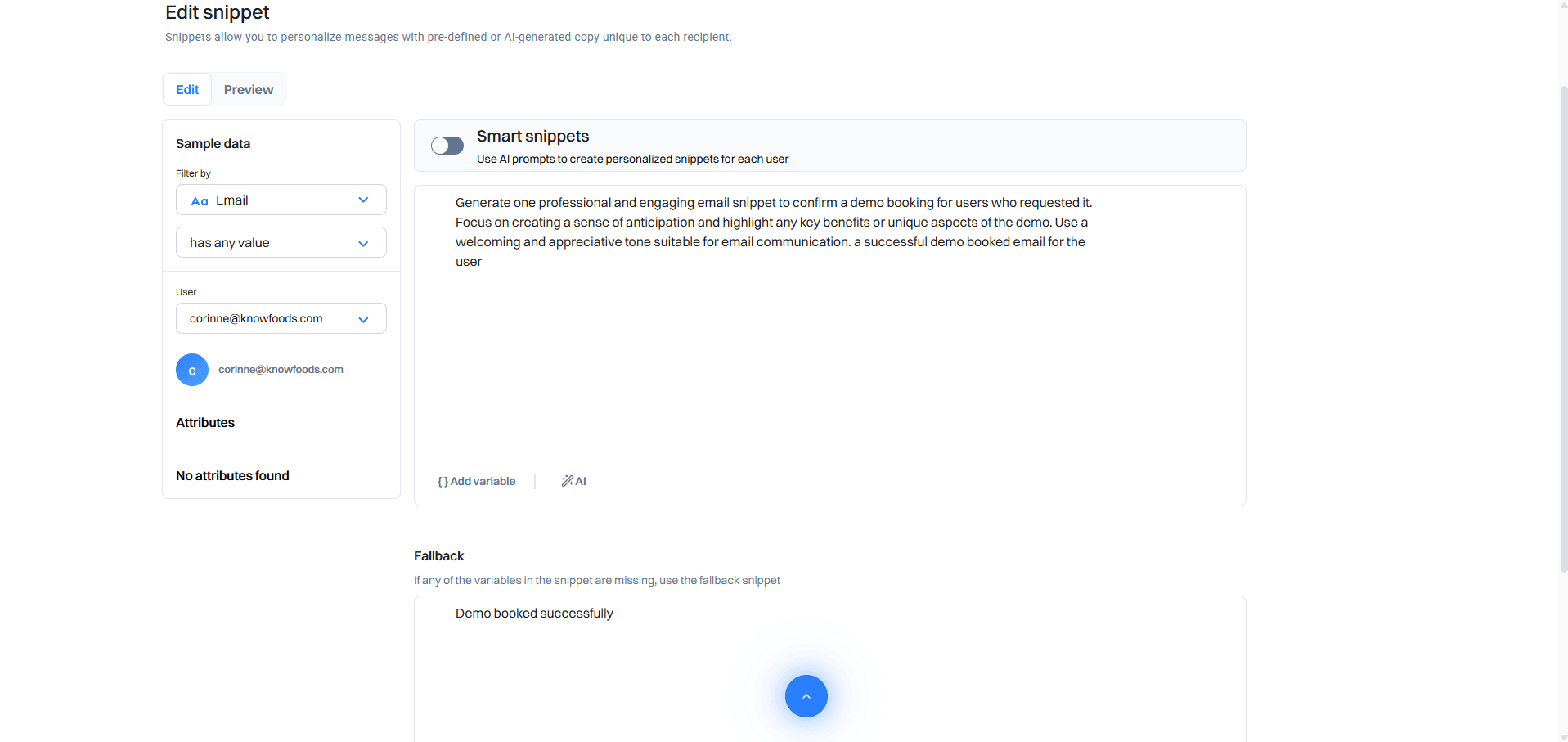 edit snippet smart snippets ai prompt - june 30 2025 - Intempt documentation