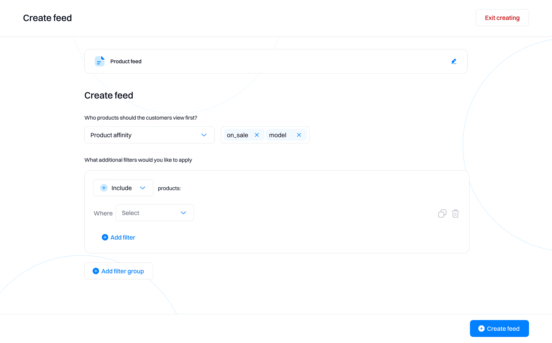create feed product affinity filters - november 26 2024 - Intempt documentation