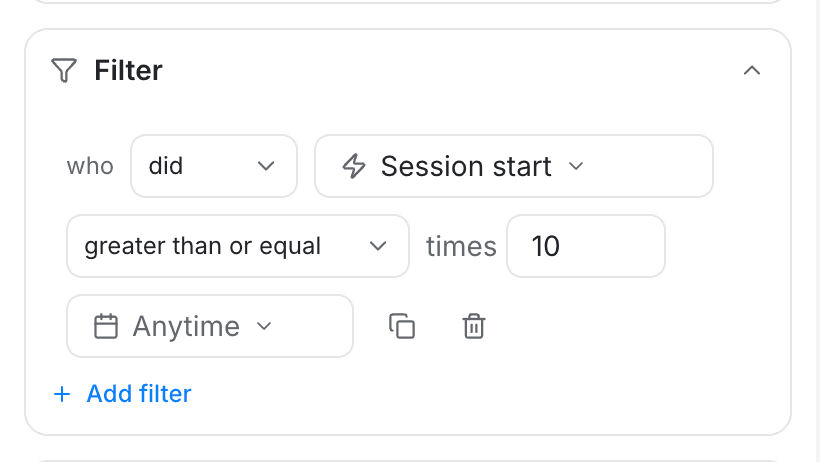 filter who did session start 10 times - creating an insights report - Intempt documentation