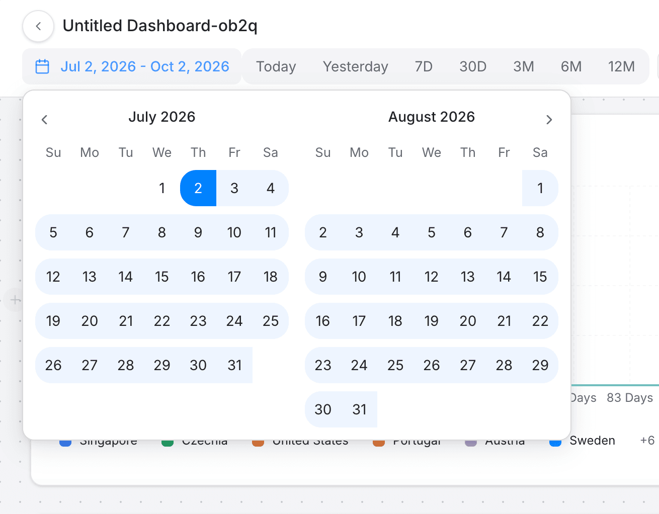 dashboard timeframe calendar picker - dashboards - Intempt documentation