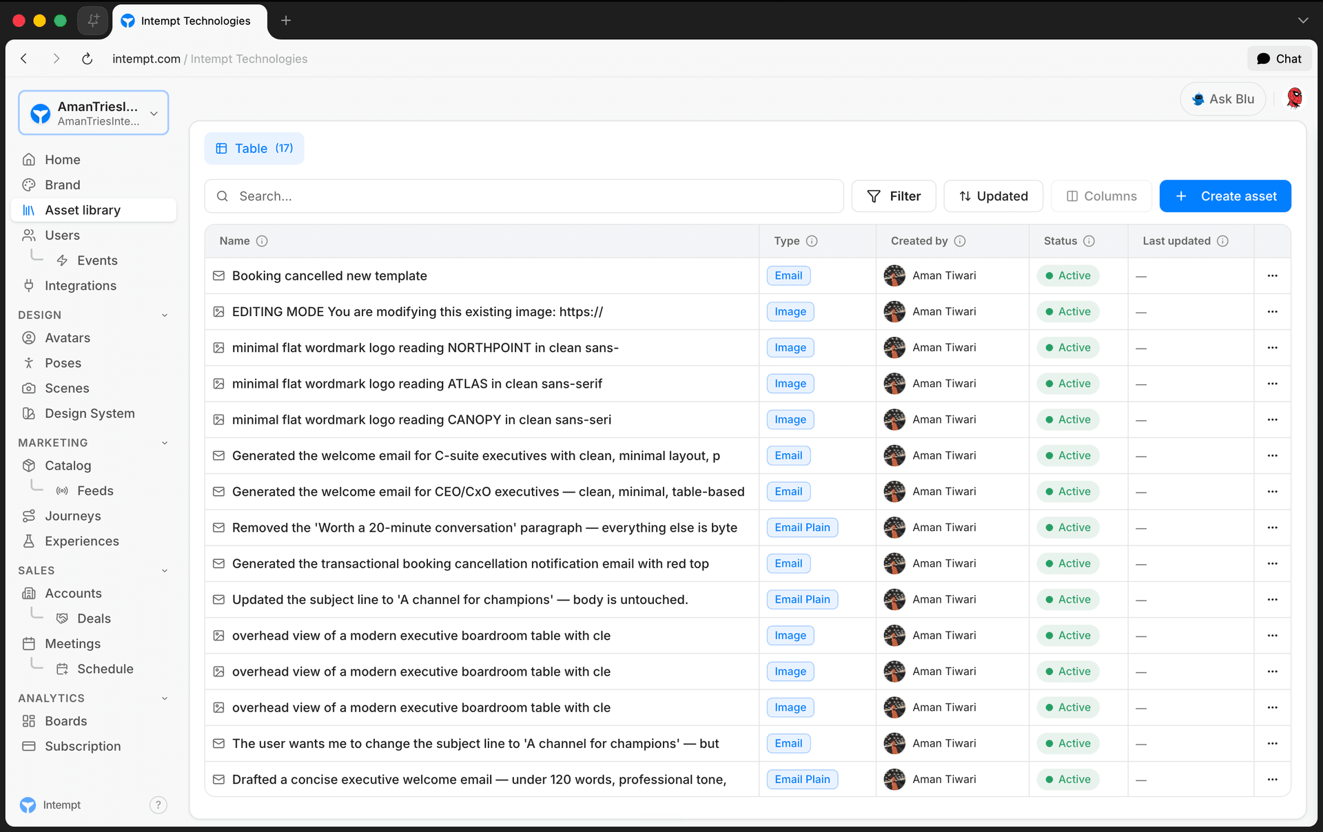 asset library table create asset button - asset library overview - Intempt documentation