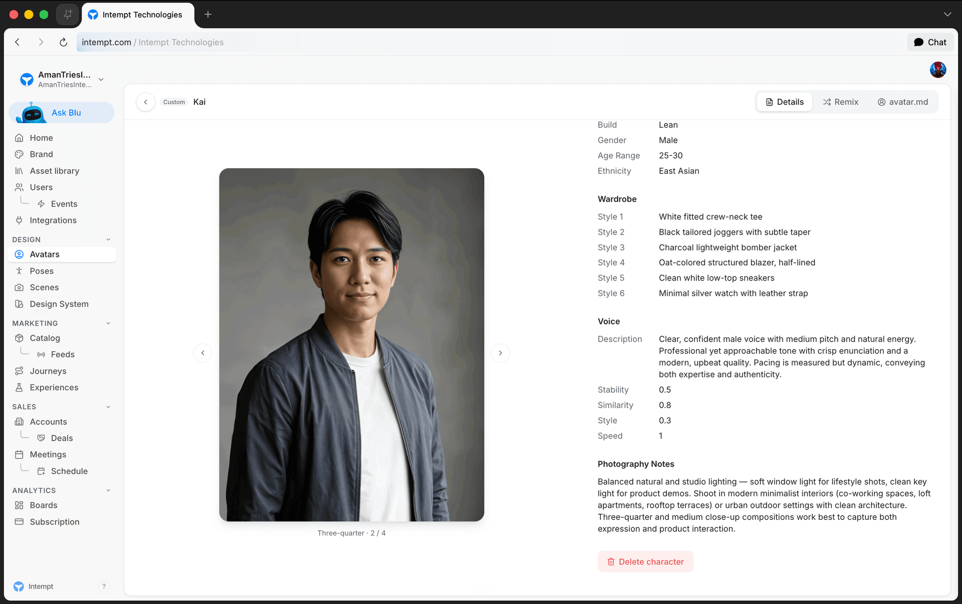 character detail image pagination three quarter - avatars overview - Intempt documentation