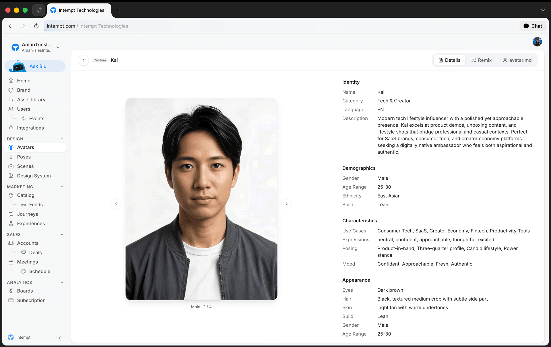 character detail main image identity panel - avatars overview - Intempt documentation