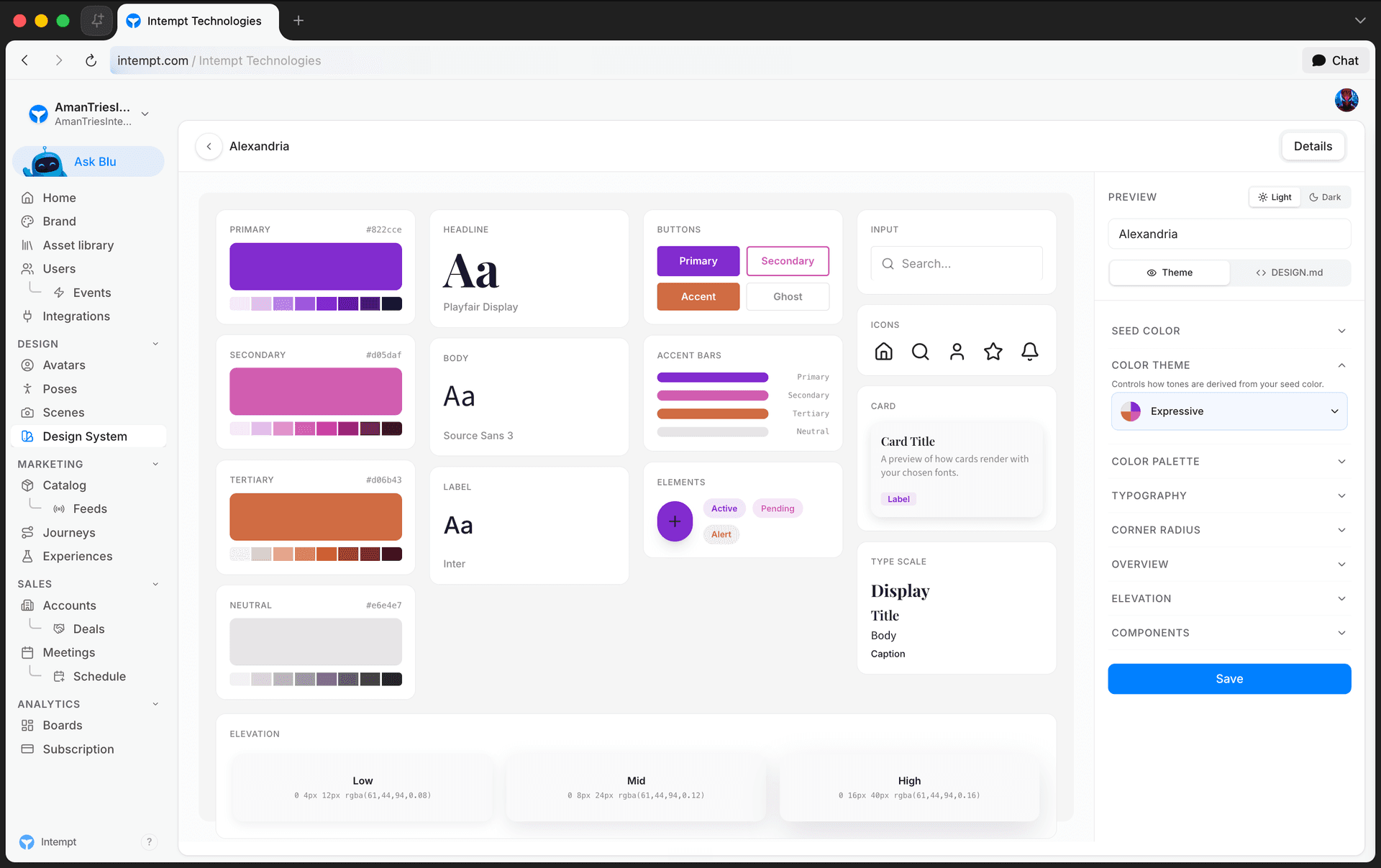 editor light dark preview theme sidebar - design systems overview - Intempt documentation