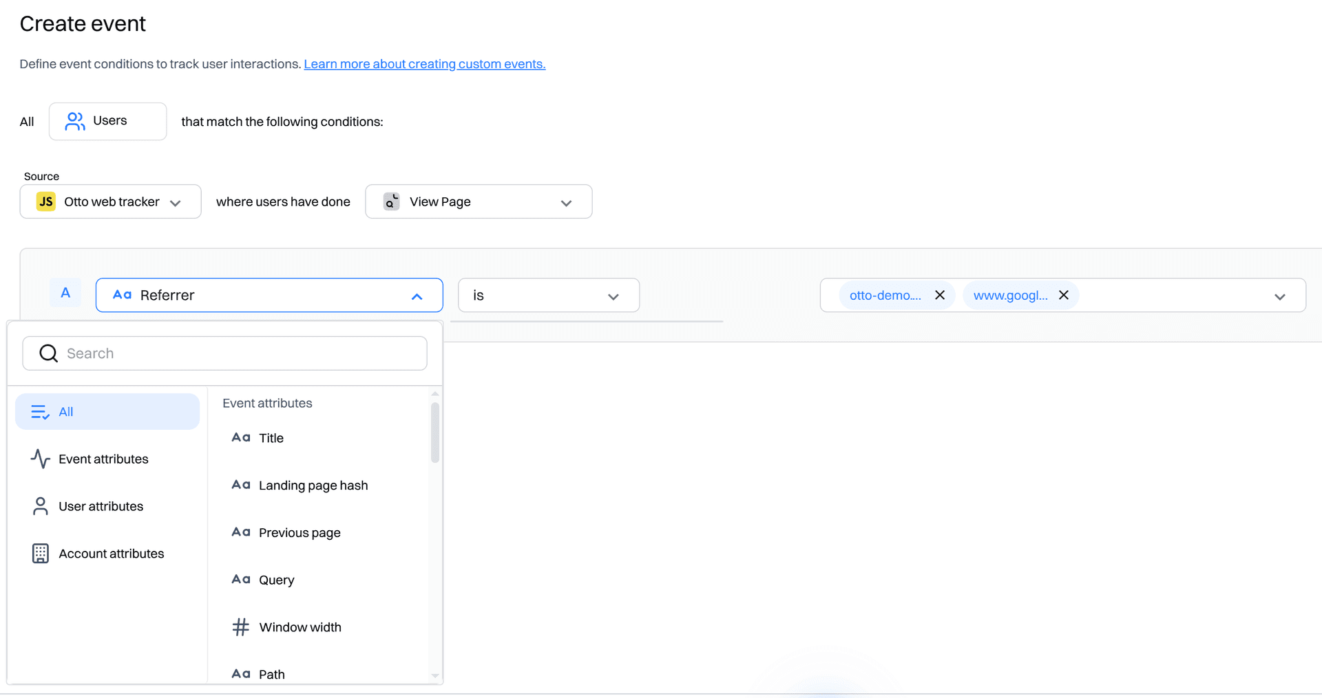 create event attribute picker - creating an event - Intempt documentation