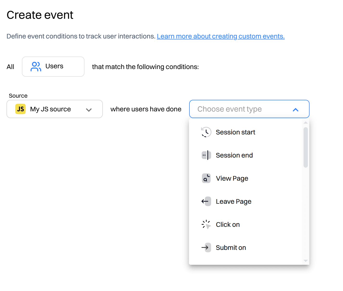 create event choose event type dropdown - creating an event - Intempt documentation