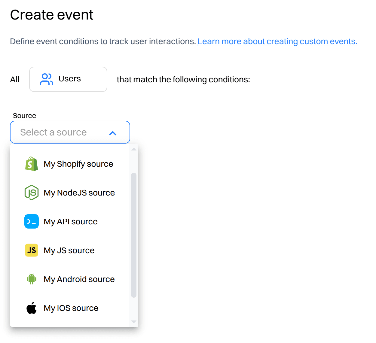 create event select source dropdown - creating an event - Intempt documentation