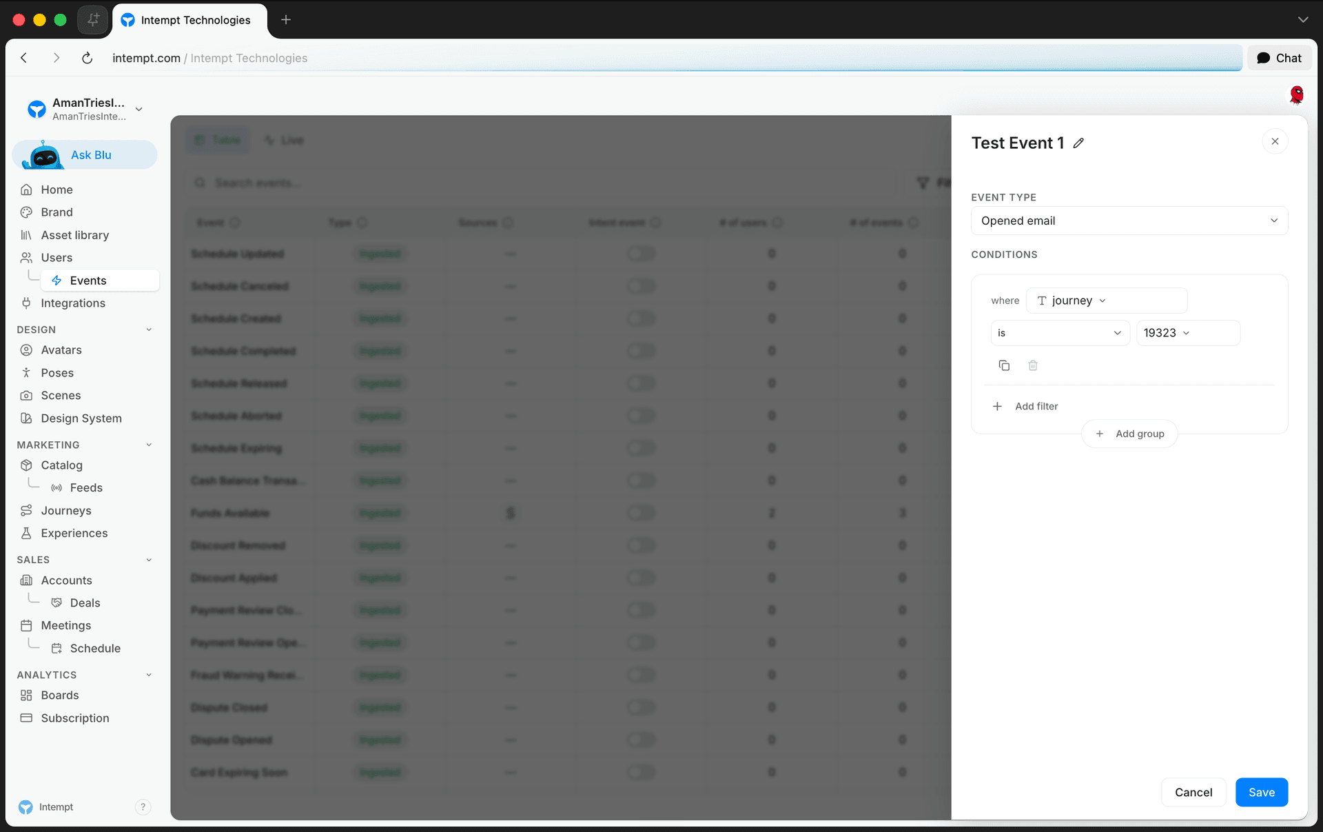 create event drawer event type conditions - event editor guide - Intempt documentation