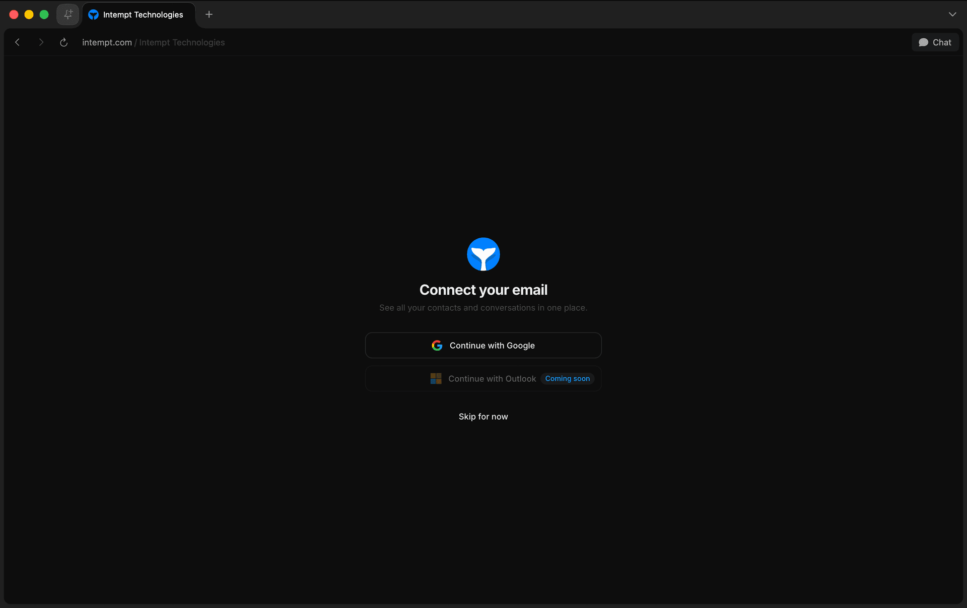 connect email google outlook skip - getting started checklist - Intempt documentation