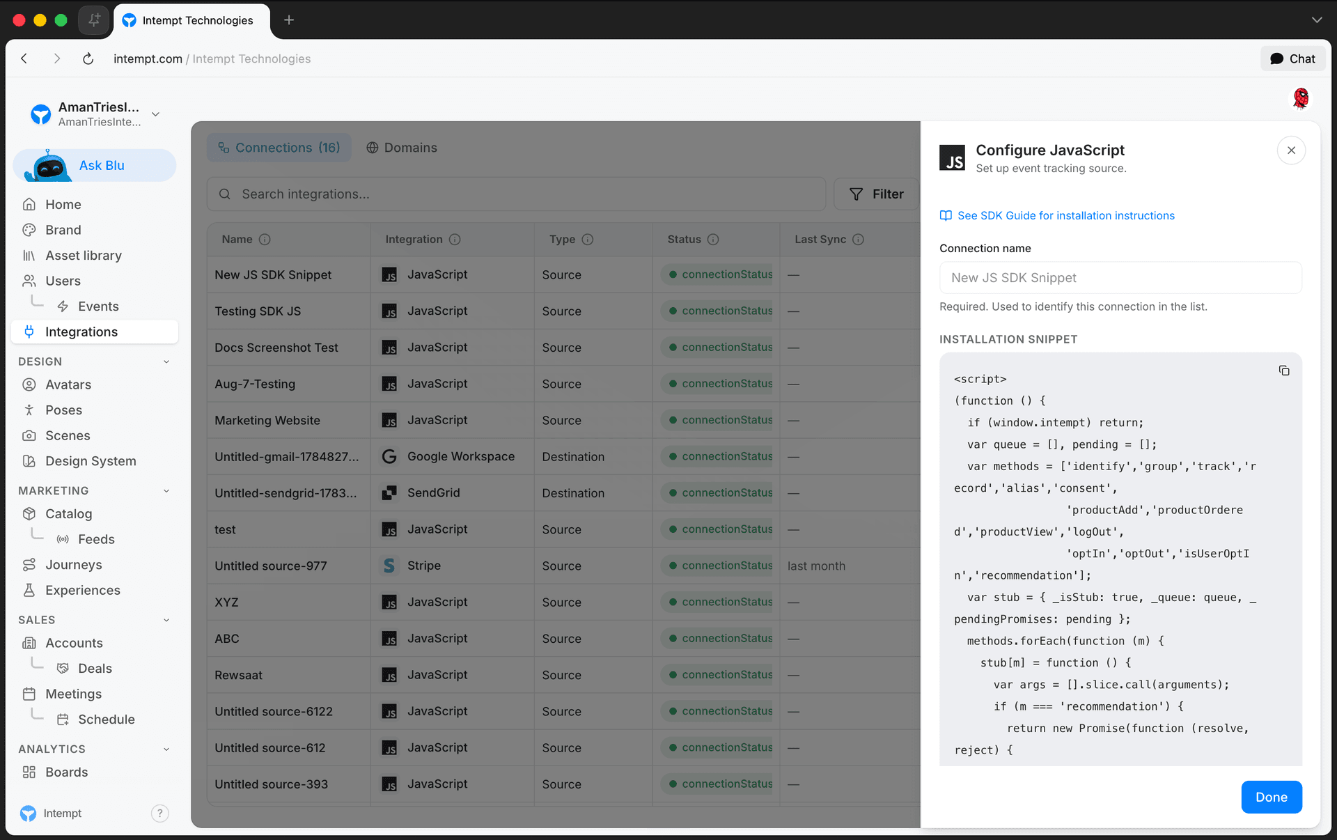 configure javascript panel name snippet - google tag manager - Intempt documentation