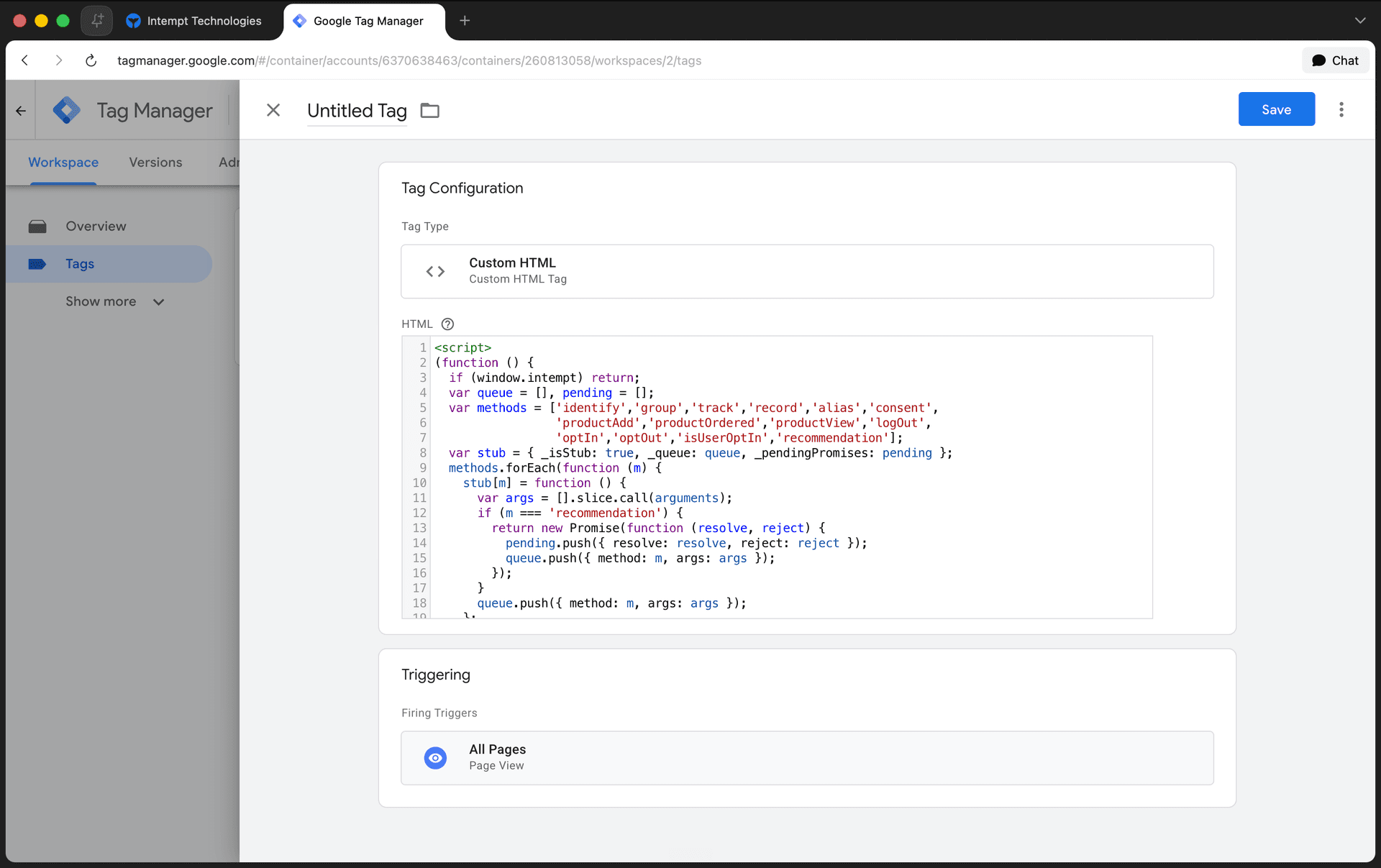 gtm trigger all pages - google tag manager - Intempt documentation