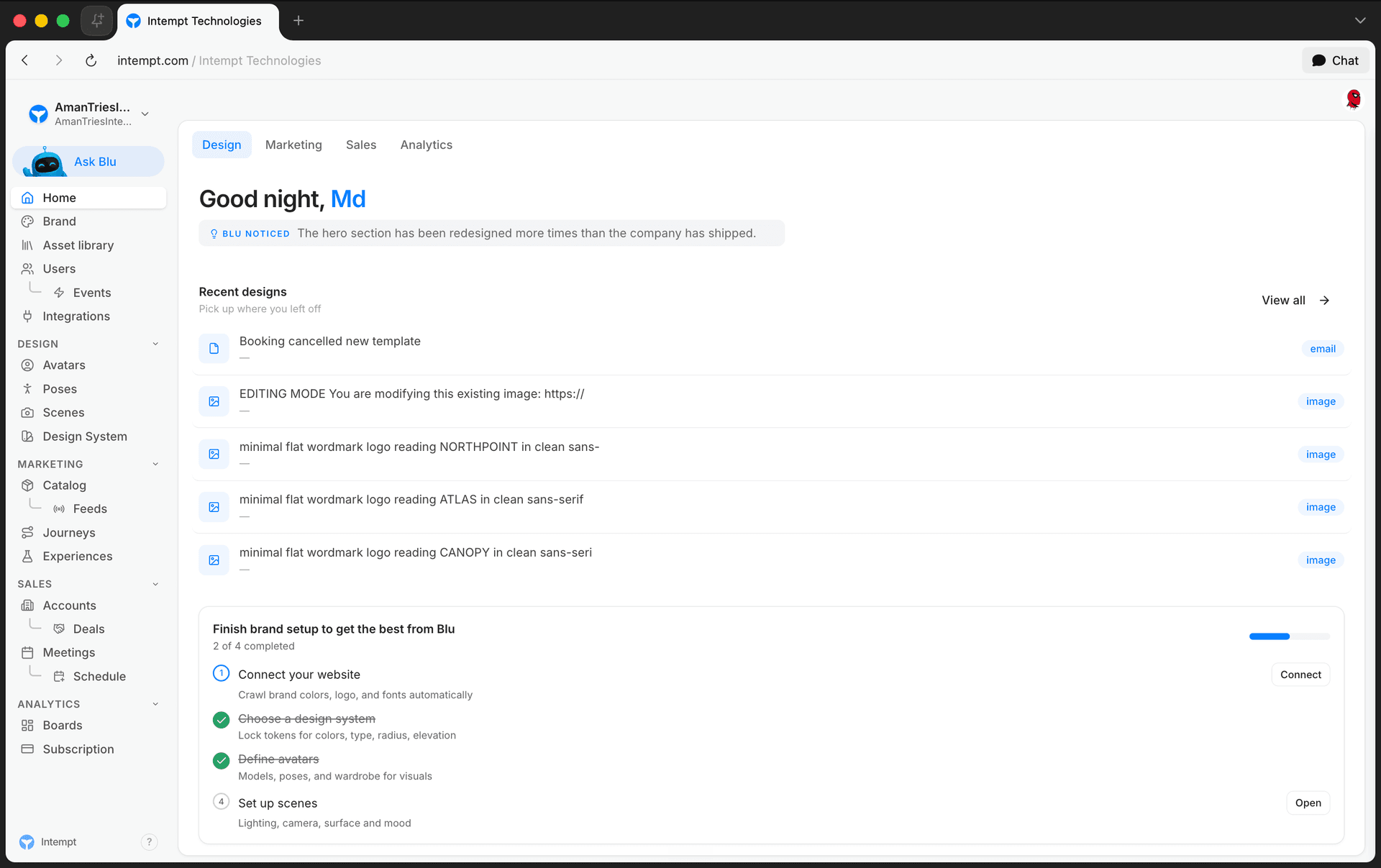 home page greeting band tab switcher - home overview - Intempt documentation
