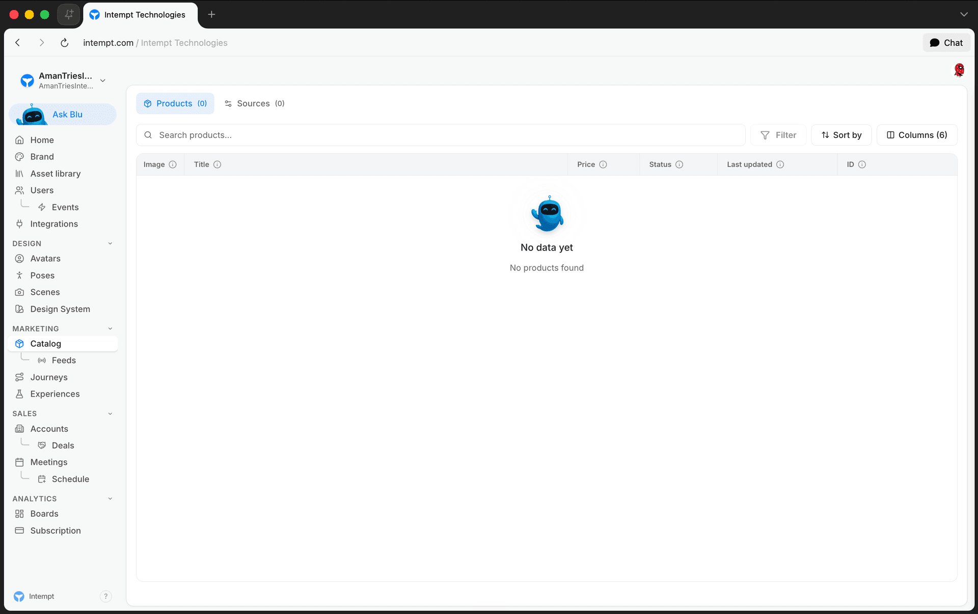 products tab table search columns - catalog - Intempt documentation