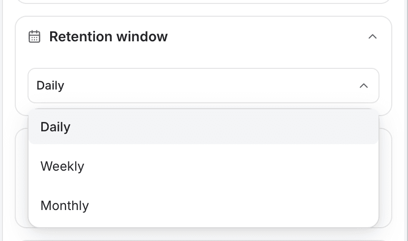 retention window daily weekly monthly - creating a retention report - Intempt documentation