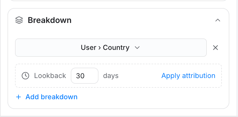 breakdown user country lookback apply attribution - creating an insights report - Intempt documentation