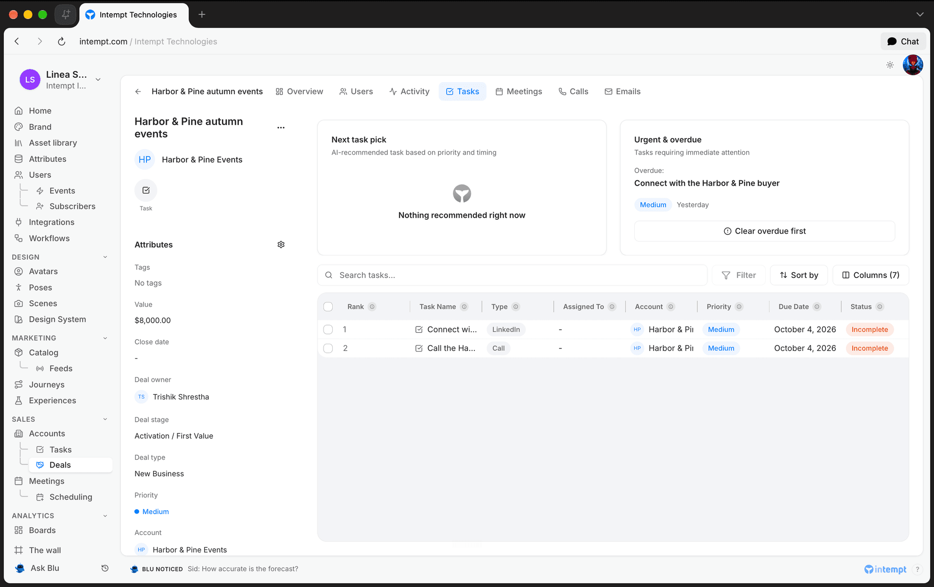 deal tasks tab cards 6 oct 2026 - task management within accounts deals - Intempt documentation