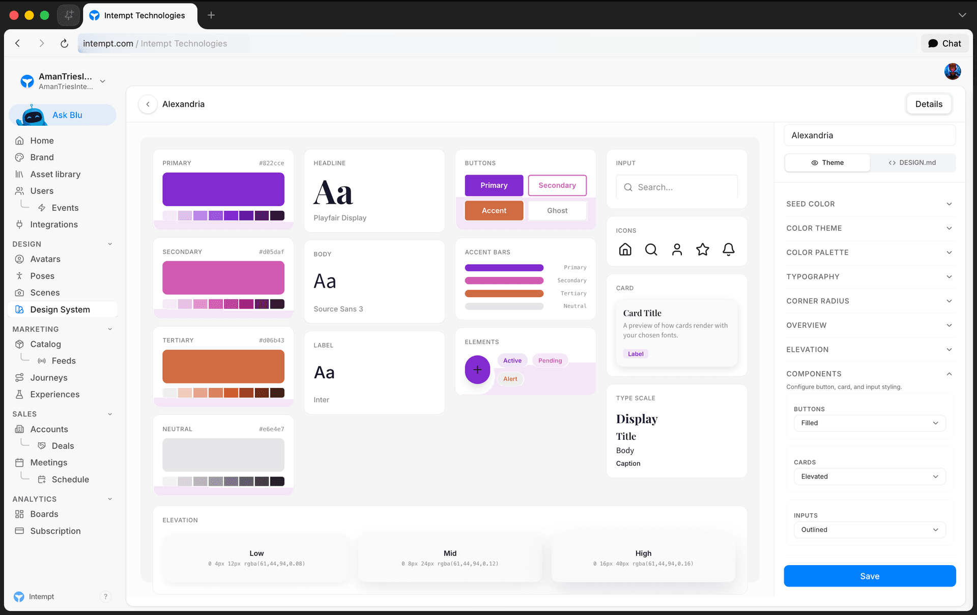 components buttons cards inputs selectors - setting up a design system - Intempt documentation