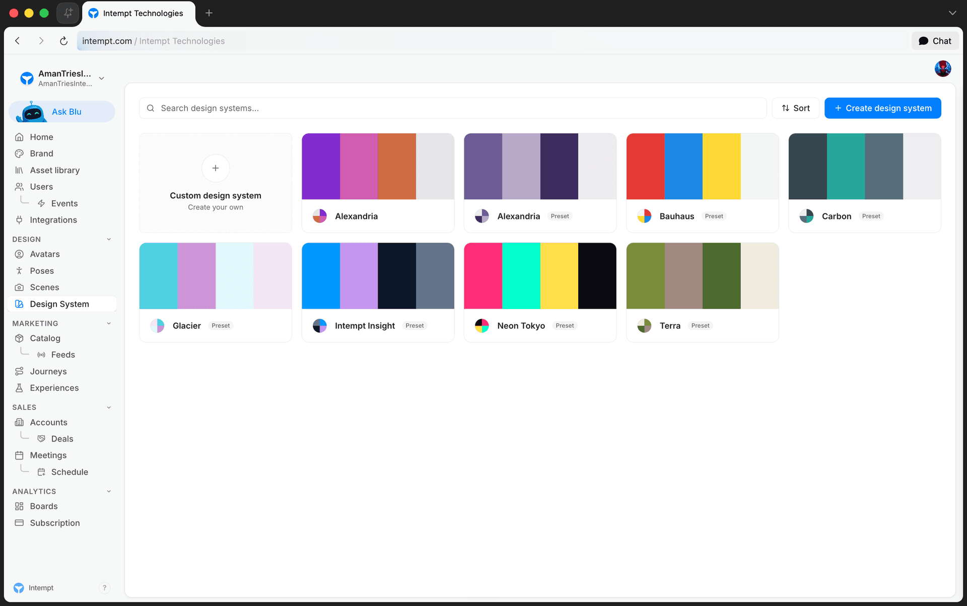 design systems list search sort feature grid - setting up a design system - Intempt documentation