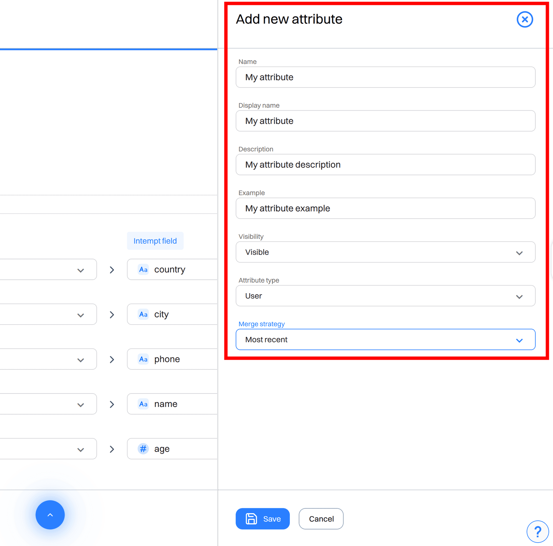 import add new attribute panel - data import - Intempt documentation