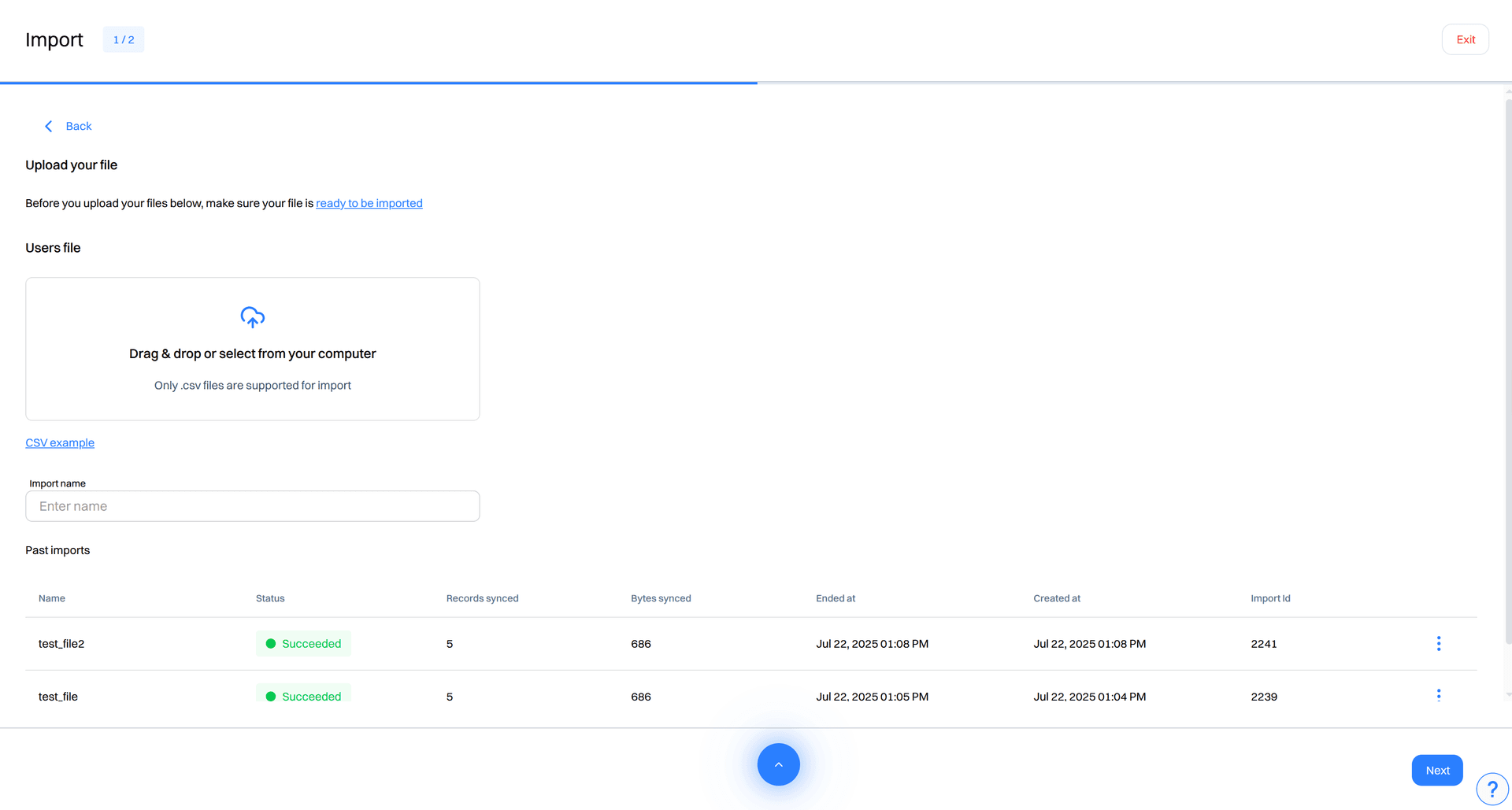 import upload users file past imports - data import - Intempt documentation