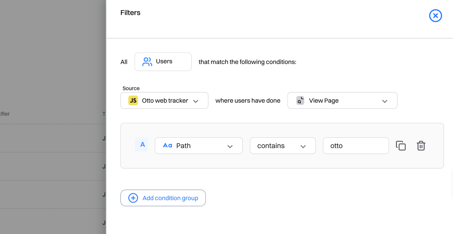 live data feed filters panel path contains - live data feed - Intempt documentation