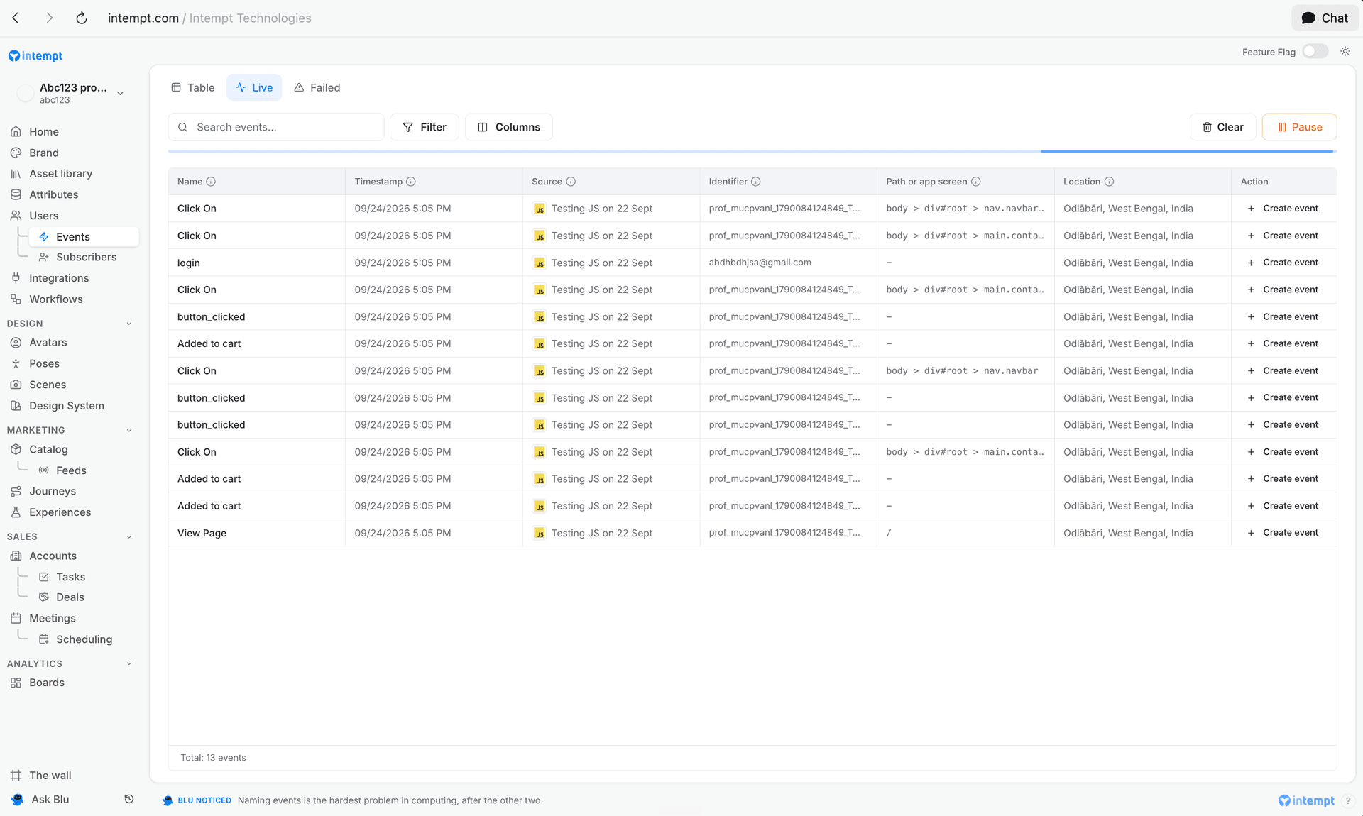 live data feed raw events list 24 sept 2026 - live data feed - Intempt documentation