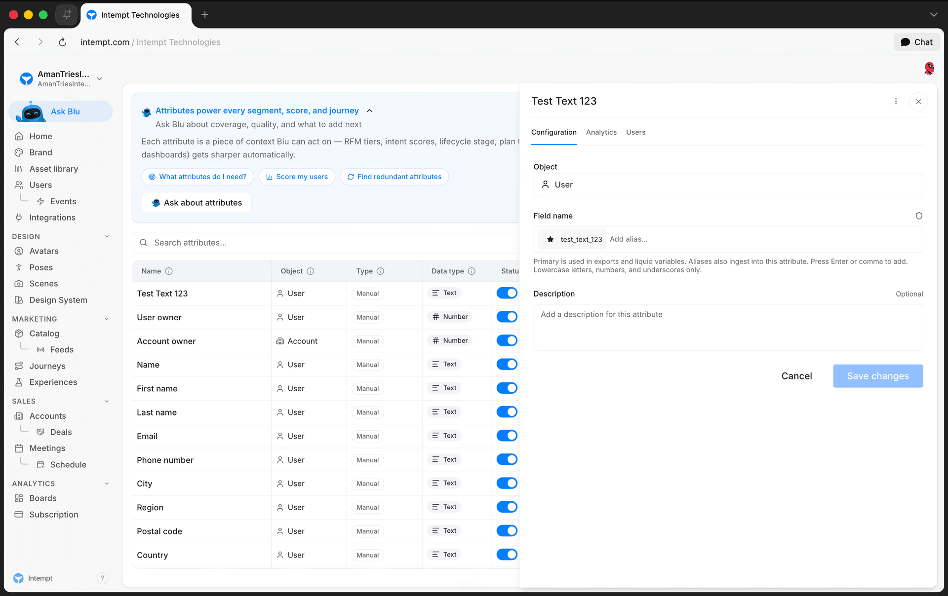 attribute edit panel configuration tab manual attribute - managing attributes - Intempt documentation