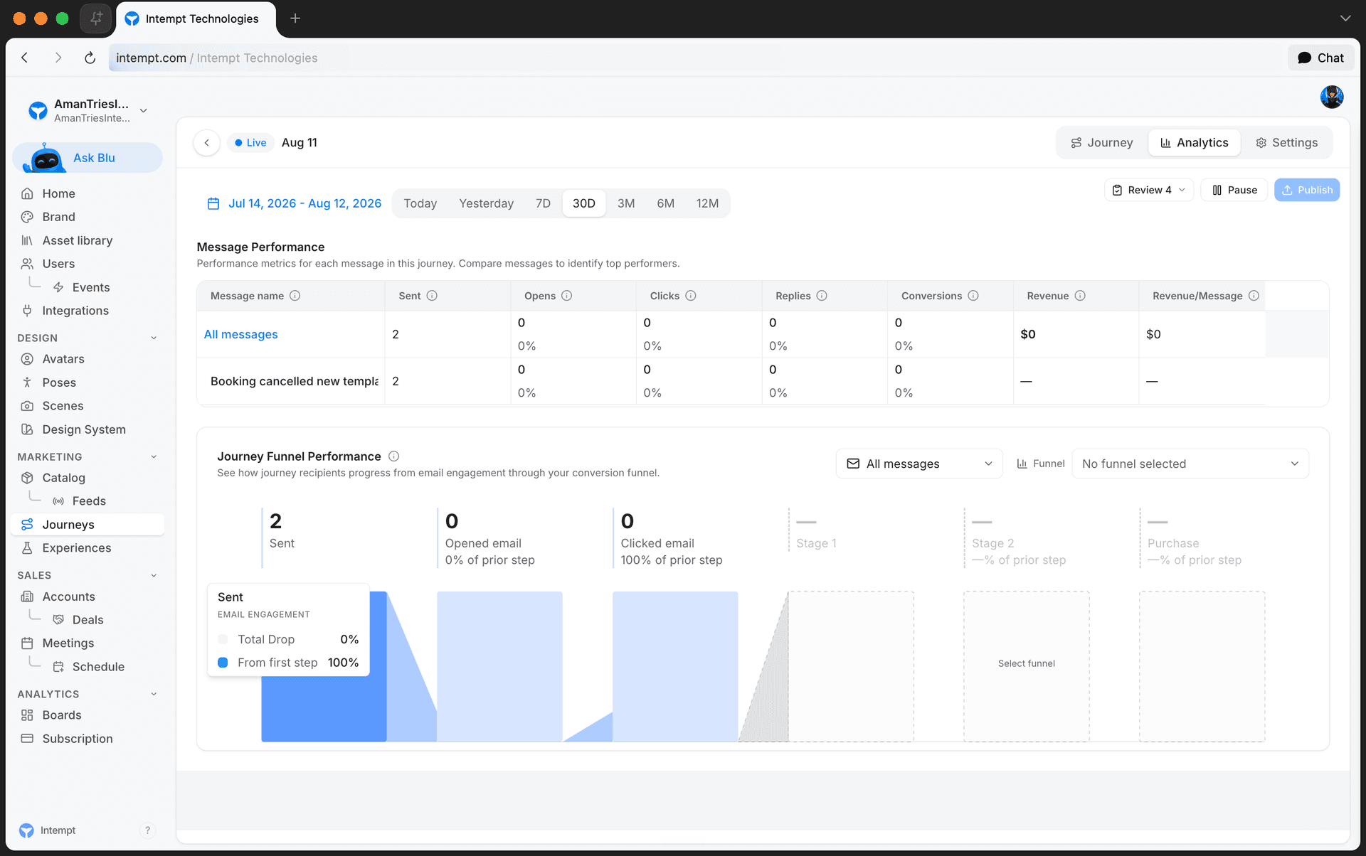 waterfall chart bar hover tooltip - journey analytics - Intempt documentation