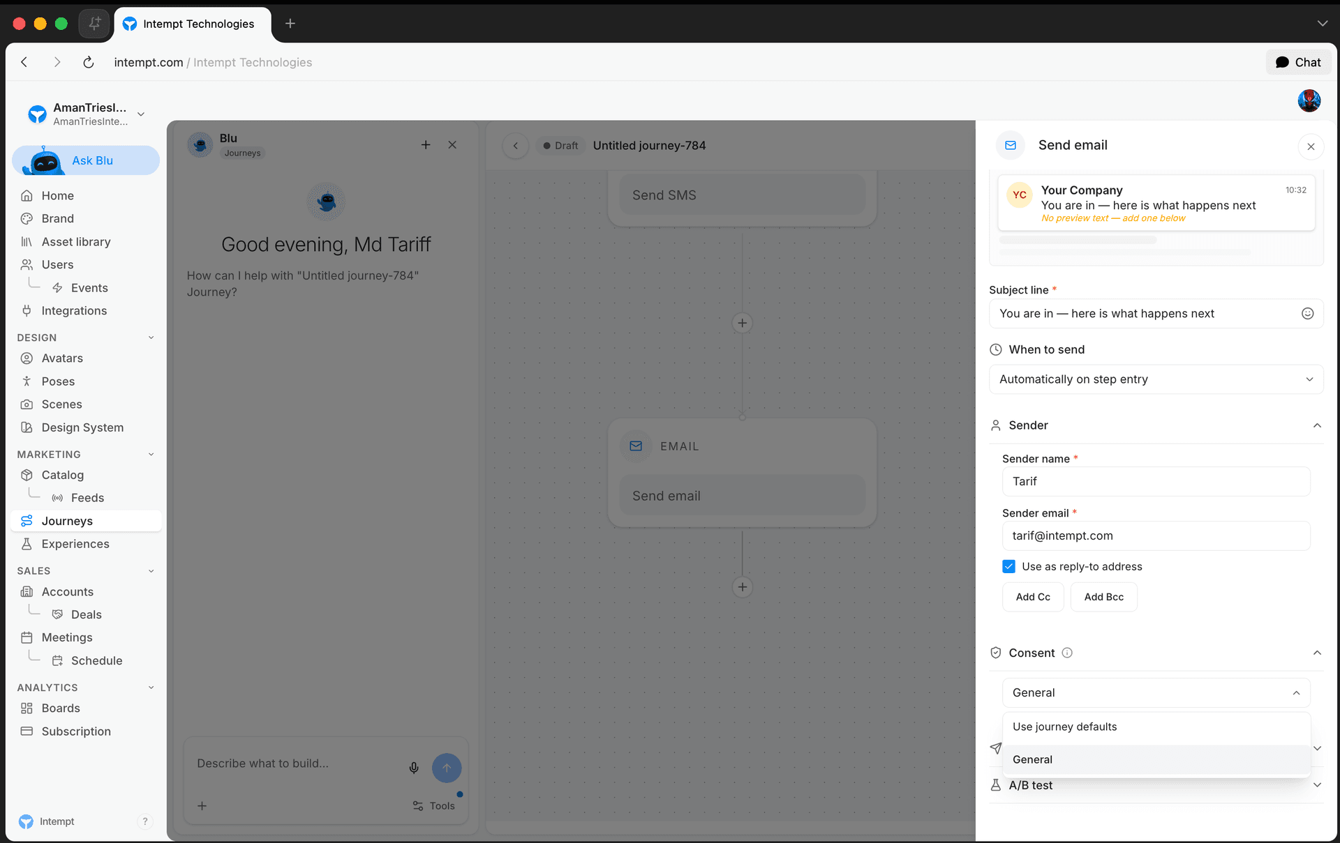send email sendgrid consent category expanded - journey blocks - Intempt documentation