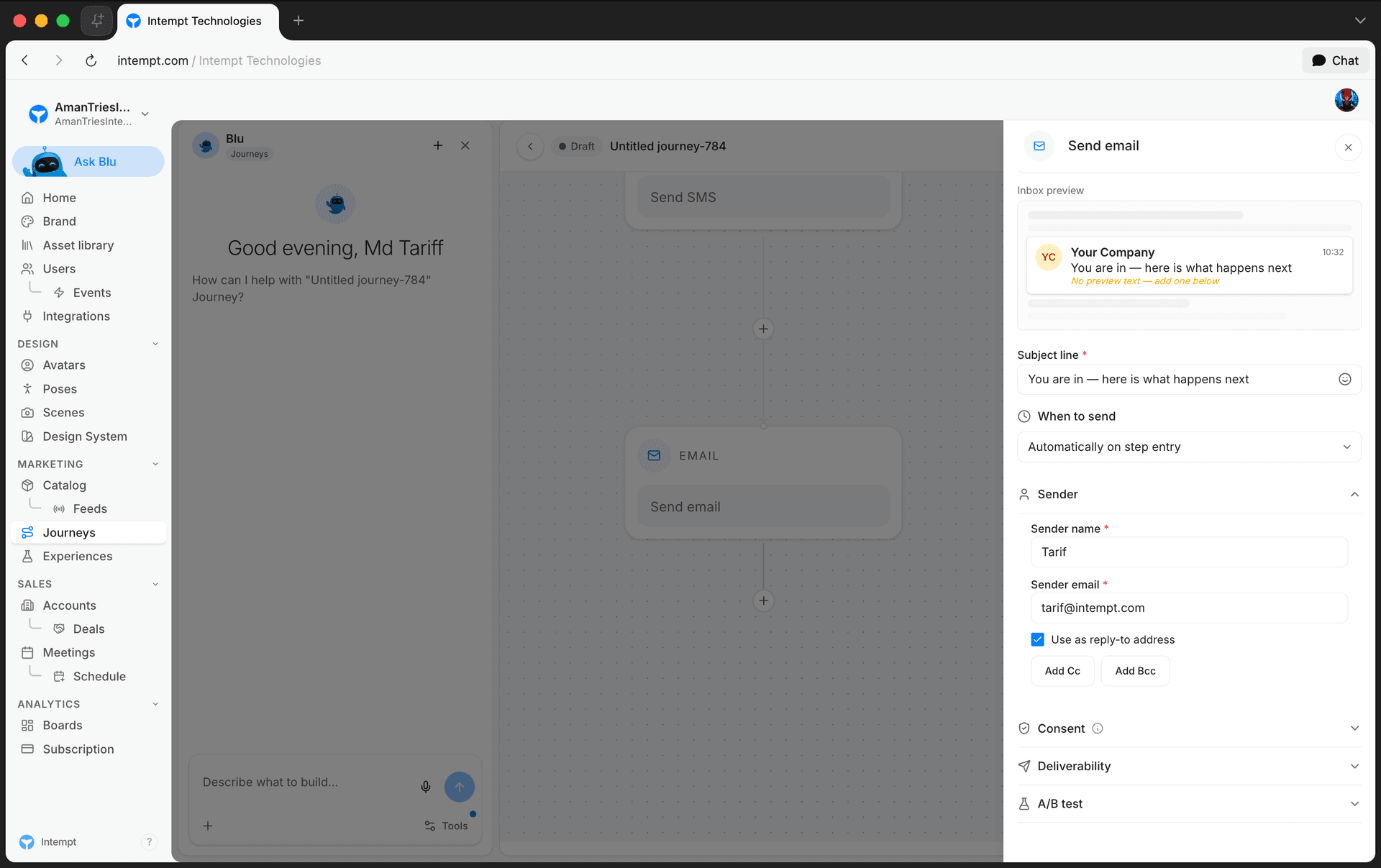 send email sendgrid sender fields expanded - journey blocks - Intempt documentation