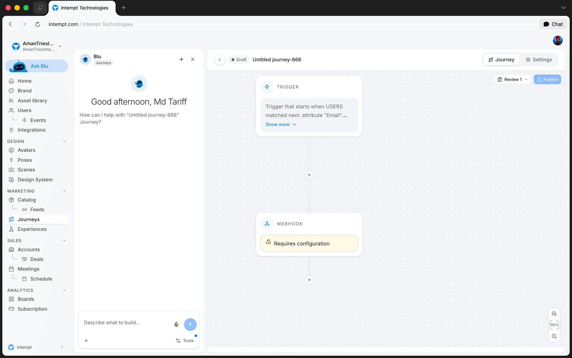 webhook block added canvas - journey blocks - Intempt documentation