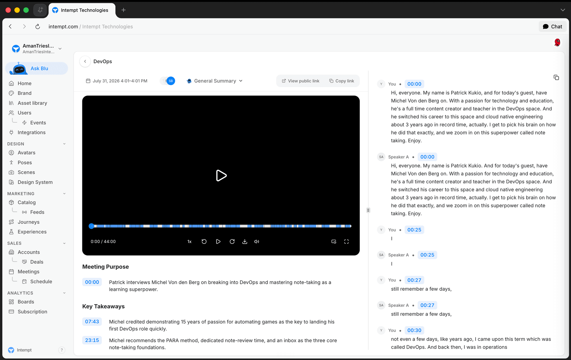 meeting details header public link control - sharing calls and coaching teammates - Intempt documentation