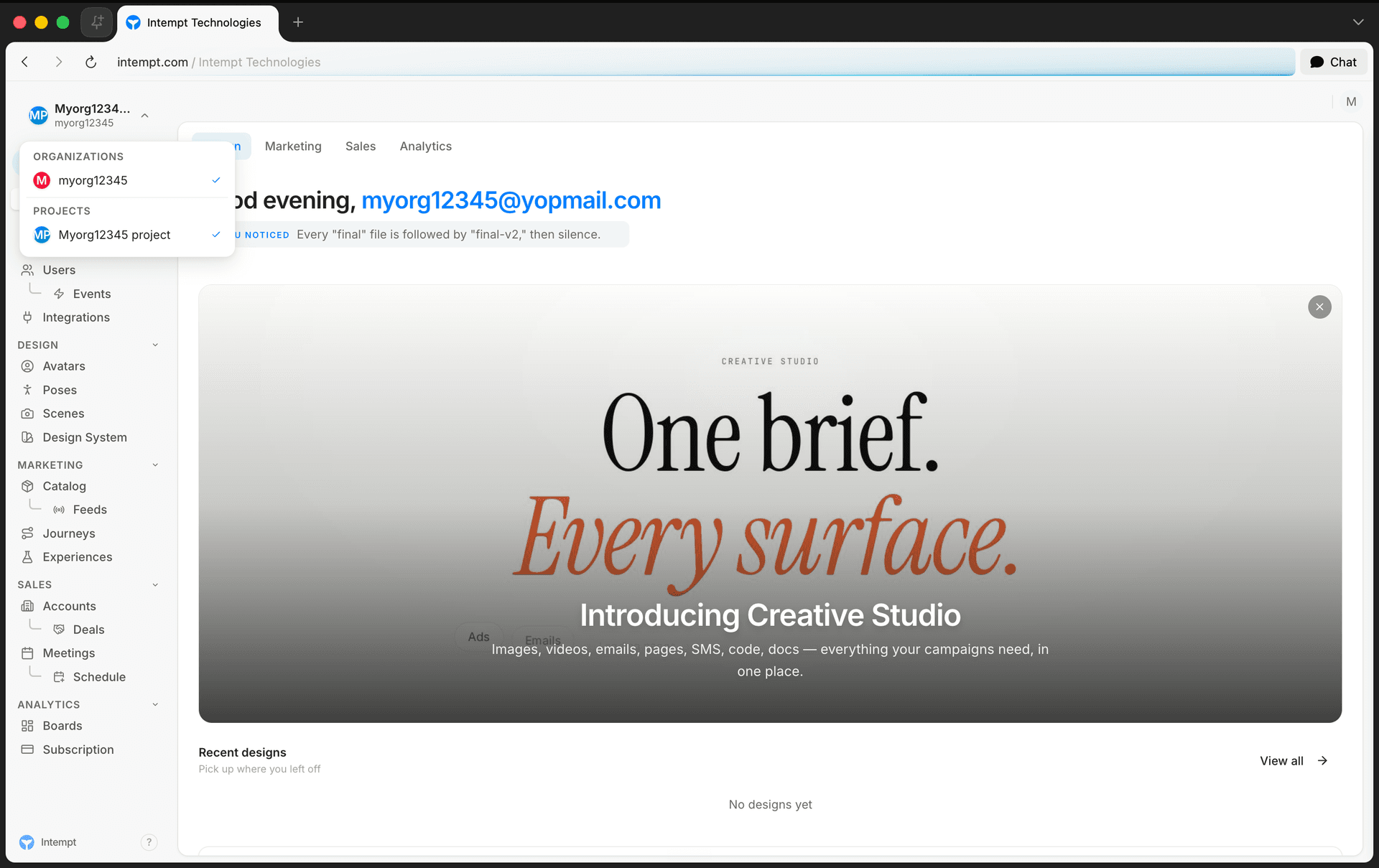 org project selector organizations projects lists - organizations projects - Intempt documentation