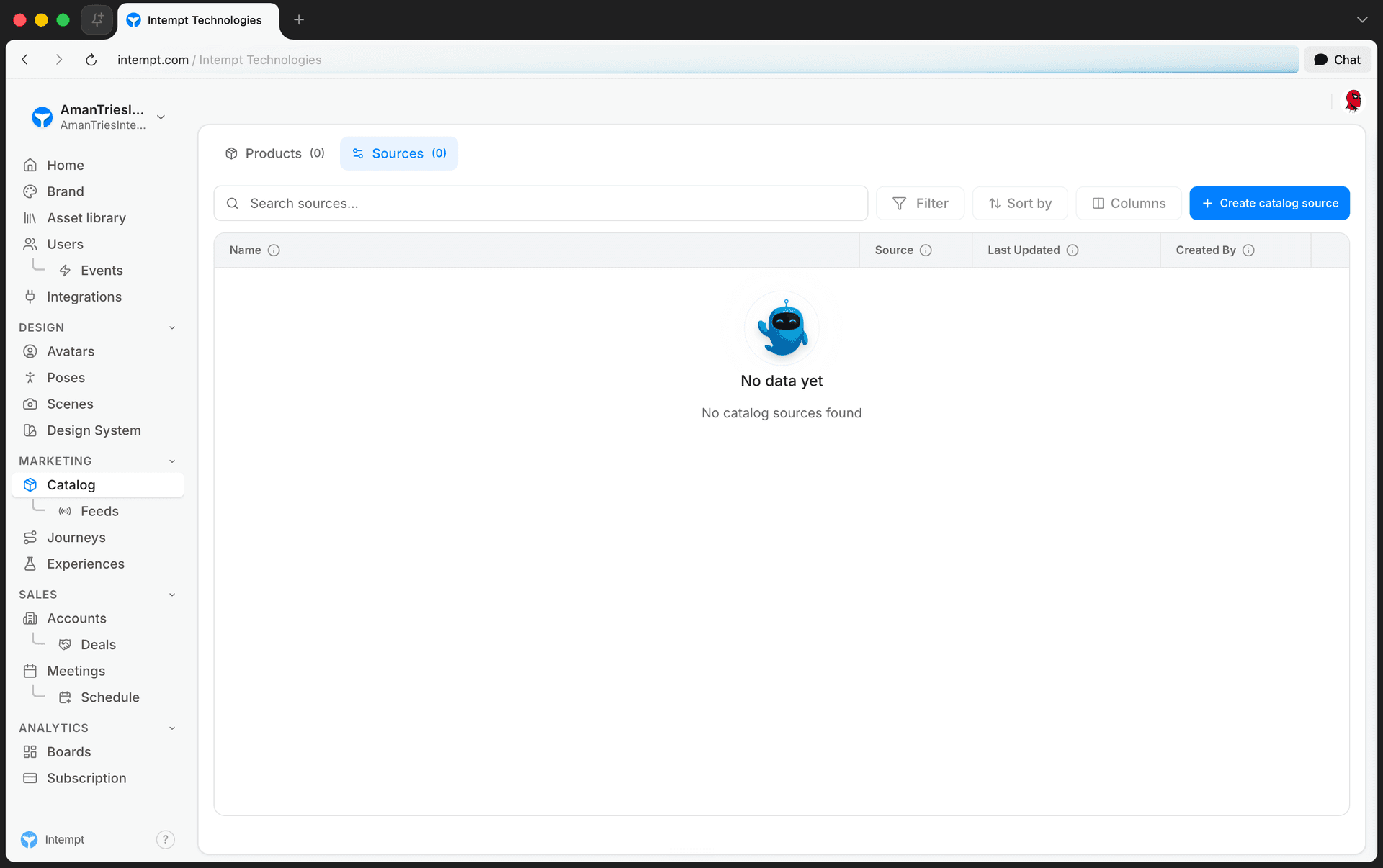 catalog sources tab create catalog source button - creating a custom catalog source - Intempt documentation