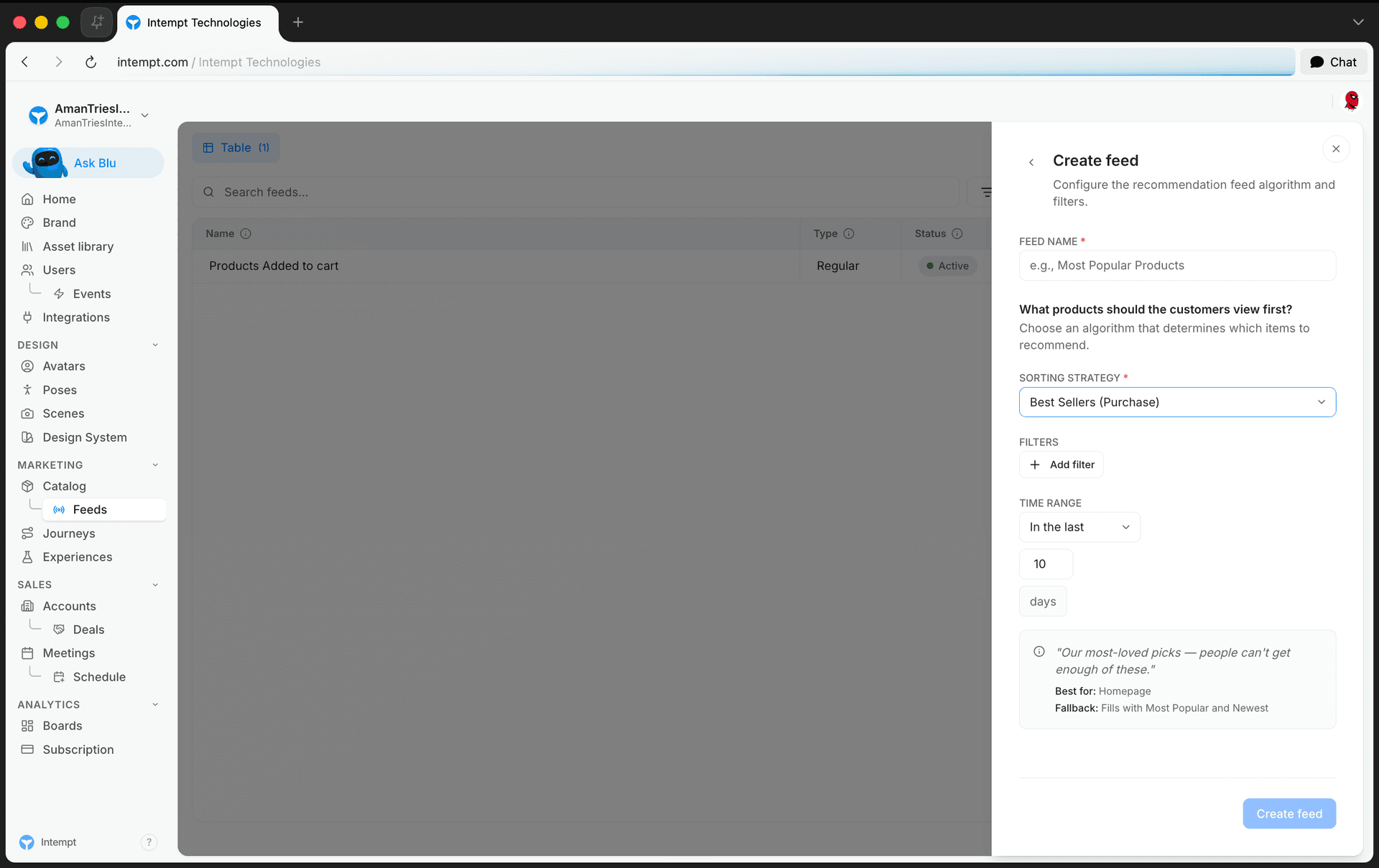 create feed sorting strategy best for fallback - how to use product feeds and recommendations - Intempt documentation